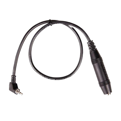 Black audio cable with 3.5mm plug on a white background