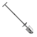 stainless steel spade with 'T' handle on a white background
