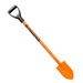 Orange spade with black plastic d handle on a white background