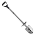Metal garden spade with a black handle on a white background