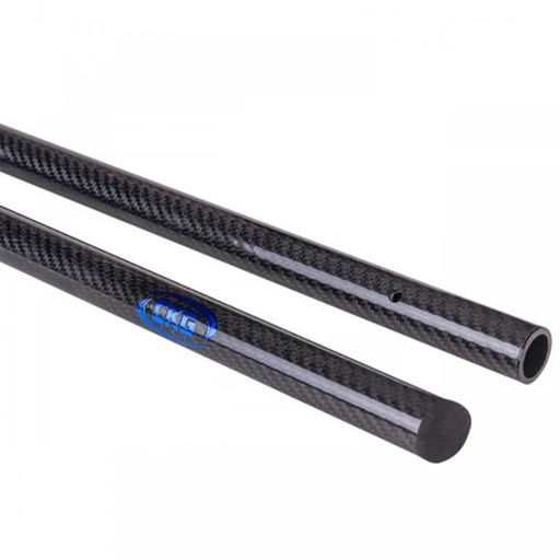 Two carbon fiber tubes with a brand logo on a white background