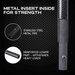 Product with metal insert for strength, featuring stainless steel metal pipe and reinforced lower part on a black background.