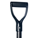 Black garden tool handle with textured grip on a white background