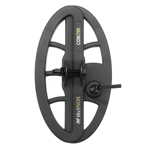 Black metal detector coil with Coiltek branding on a white background