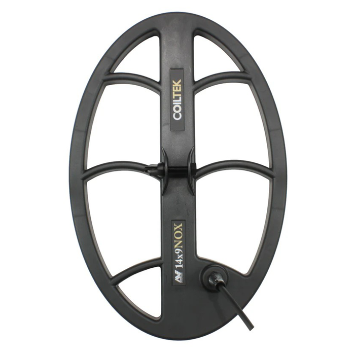 Black metal detector coil with 'COILTEK' branding on a white background