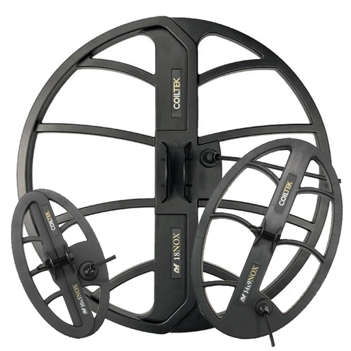 Black metal detecting coils with 'Coltek' branding on a white background