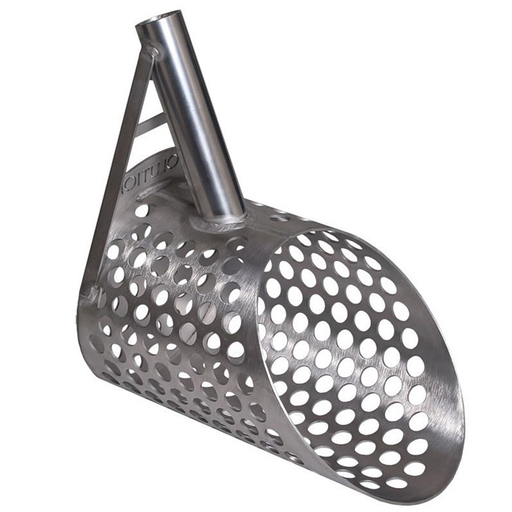 stainless steel metal sand scoop on a white background
