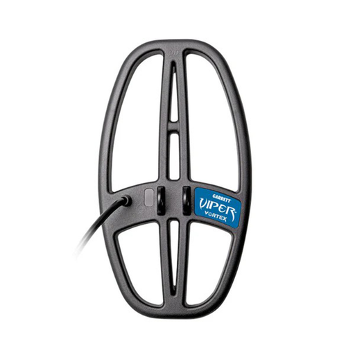 Metal detector head with 'GARRETT Viper Vortex' branding on a white background