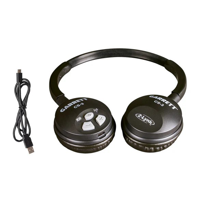 Black headphones with Garrett logo on a white background