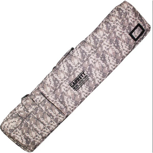 Camouflage metal detecting case with 'Garratt' branding on a white background