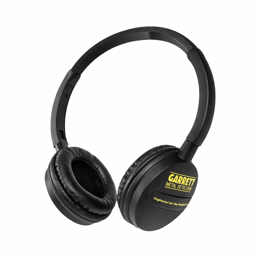 Black headphones with Garrett logo on a white background