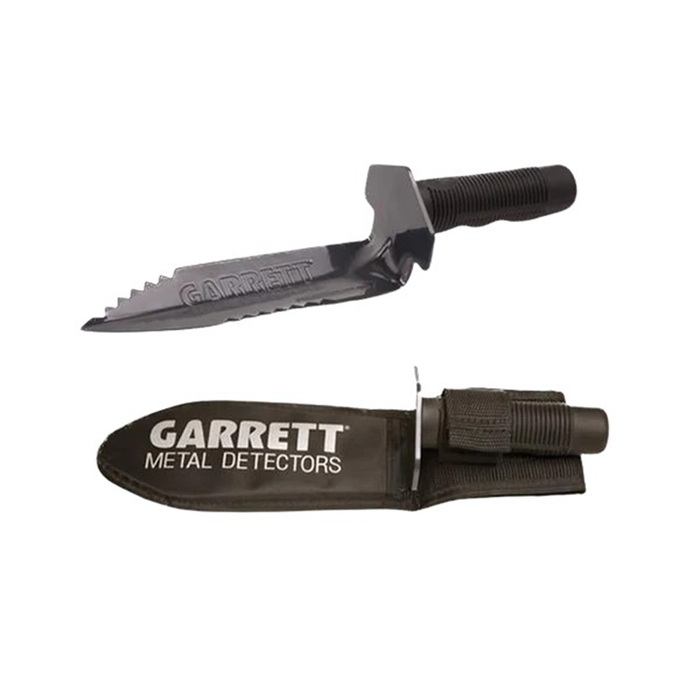 Metal detector shovel with Garrett logo on a white background