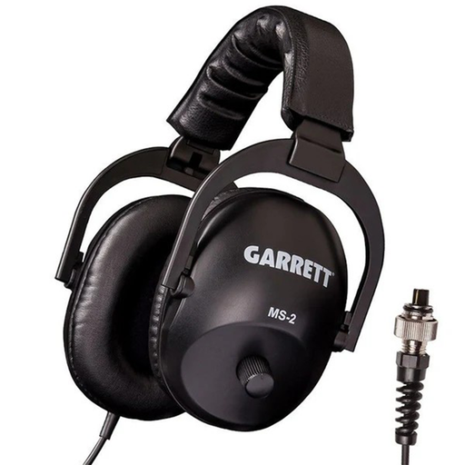 Garrett MS-2 headphones with a coiled cable on a white background