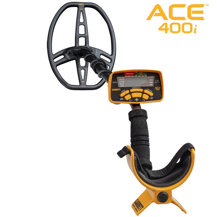 Metal detector with 'ACE 400i' branding on a white background