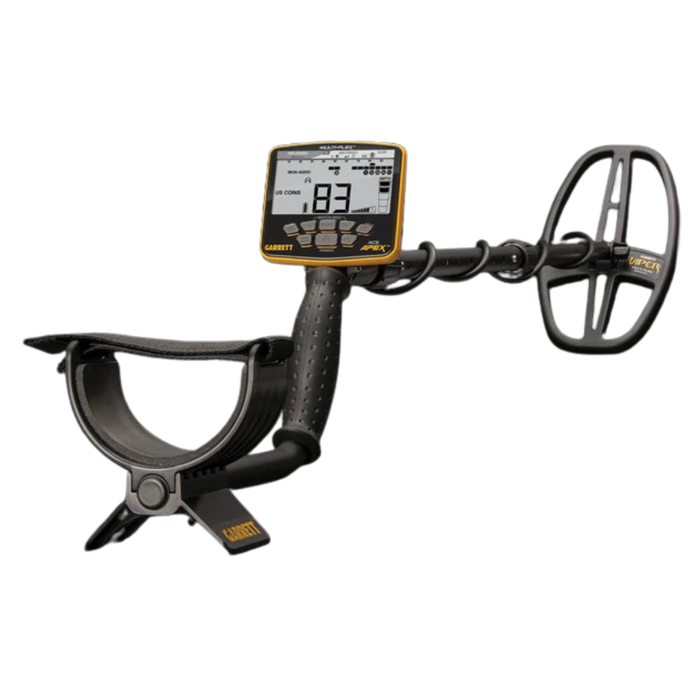 Metal detector with digital display on a white background