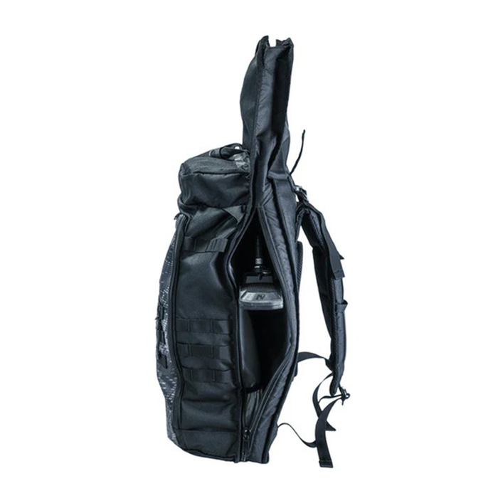 Black tactical backpack on a white background