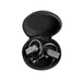 Black earbuds in a black case on a white background