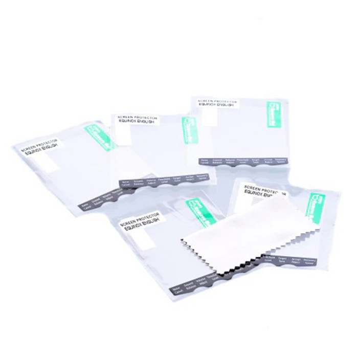 Multiple screen protector packaging on a white background