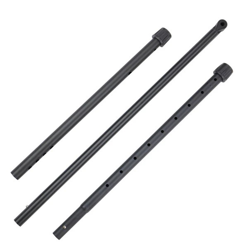 Three black metal rods of varying lengths on a white background