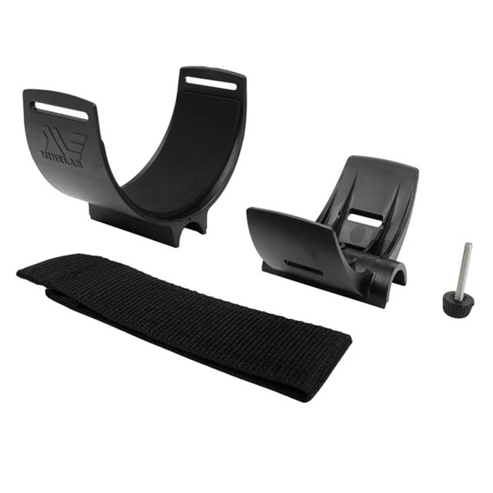 Set of black plastic components on a white background