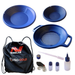 Minelab Pro-Gold pan set with blue pans, black drawstring bag, and accessories on a white background
