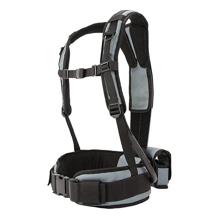 Black and gray harness on a white background