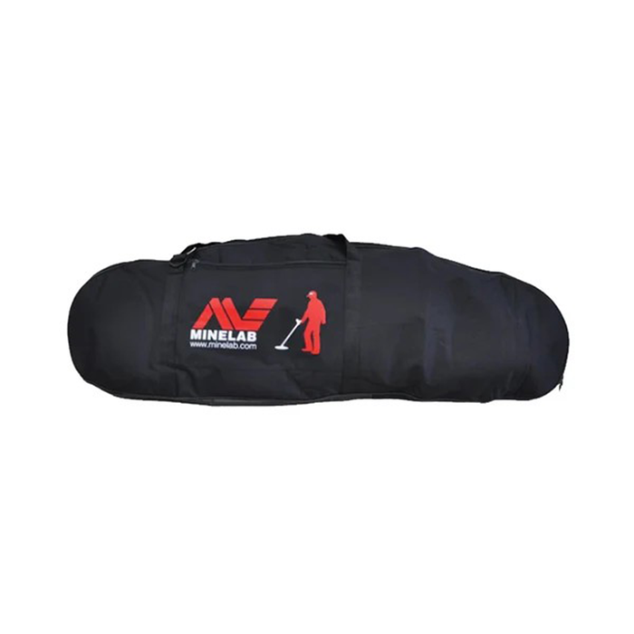 Black carrying case with Minelab logo on a white background