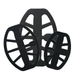 Three black metal detecting coil covers on a white background