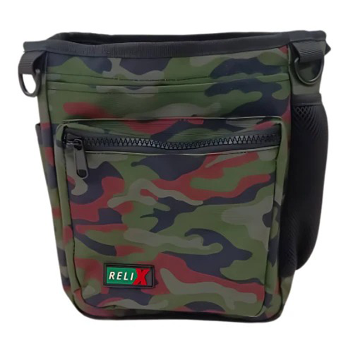 Camo metal detecting finds pouch on a white background