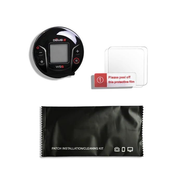 Deus WS6 device with screen protector, cleaning cloth, and installation guide on a white background