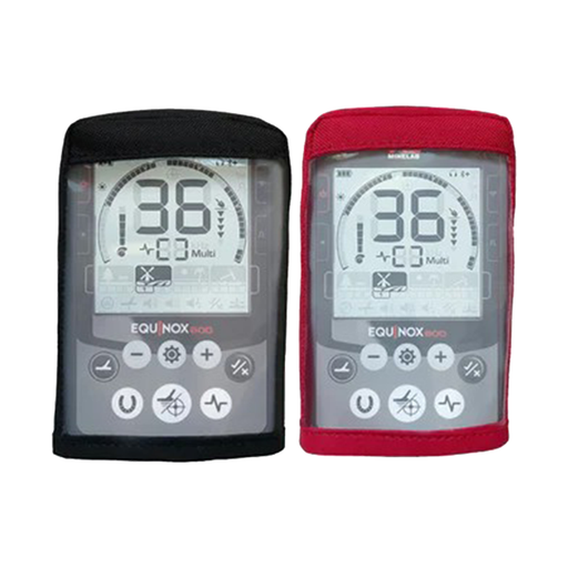 Two electronic devices with digital displays and control buttons with covers on a white background