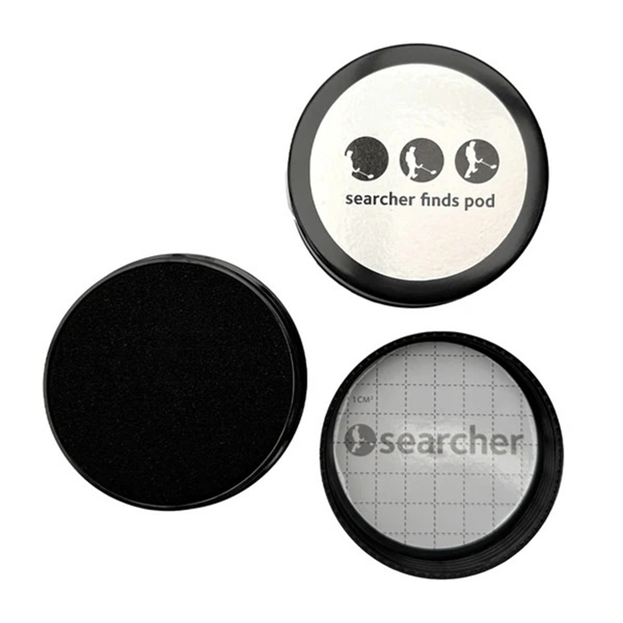 Three circular objects with different labels and designs on a white background