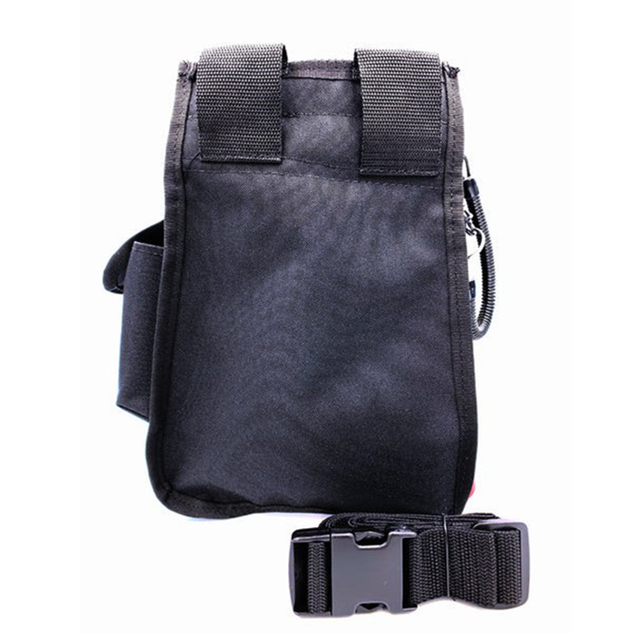 Black tactical pouch with a strap on a white background