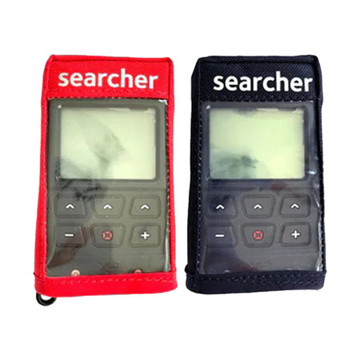 Two electronic devices with 'searcher' branding on red and black cases.