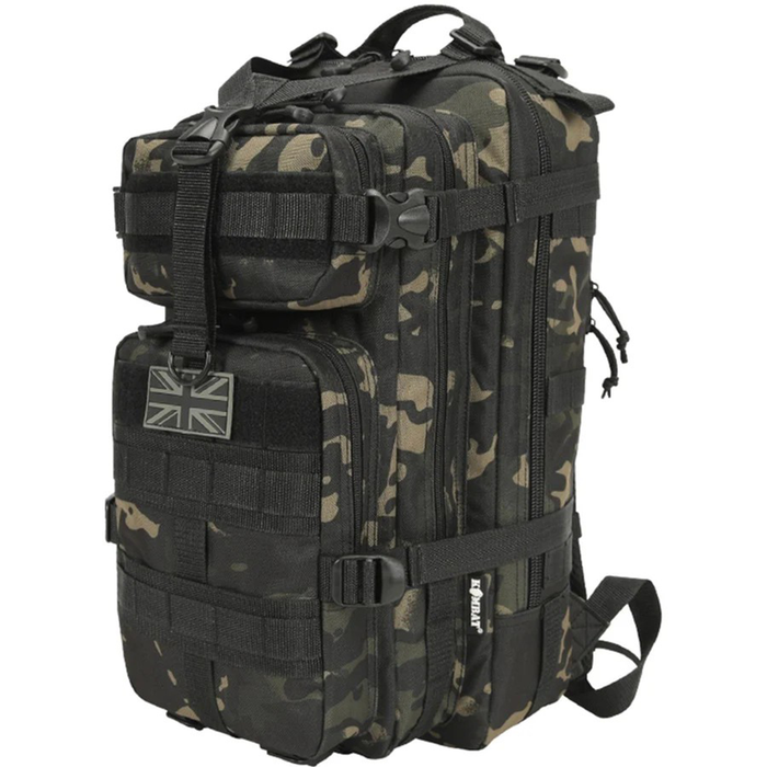 Stealth black camo 25ltr Backpack on a white background