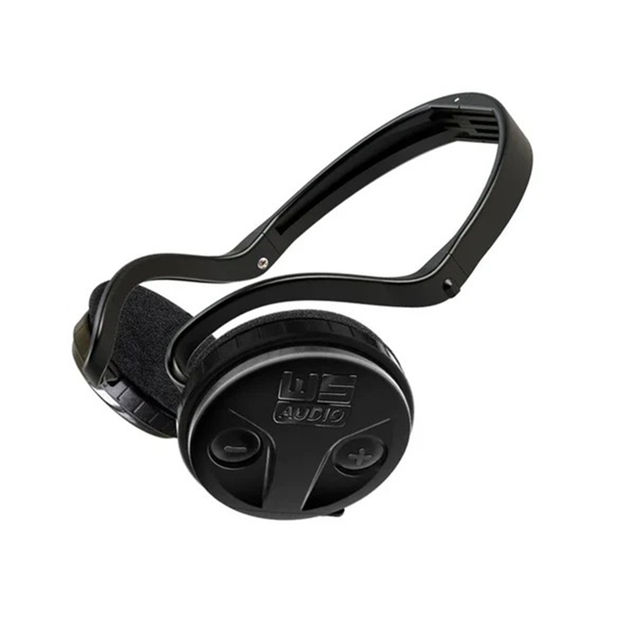 Black wireless headphones on a white background