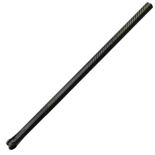 Carbon fiber rod with a black finish on a white background