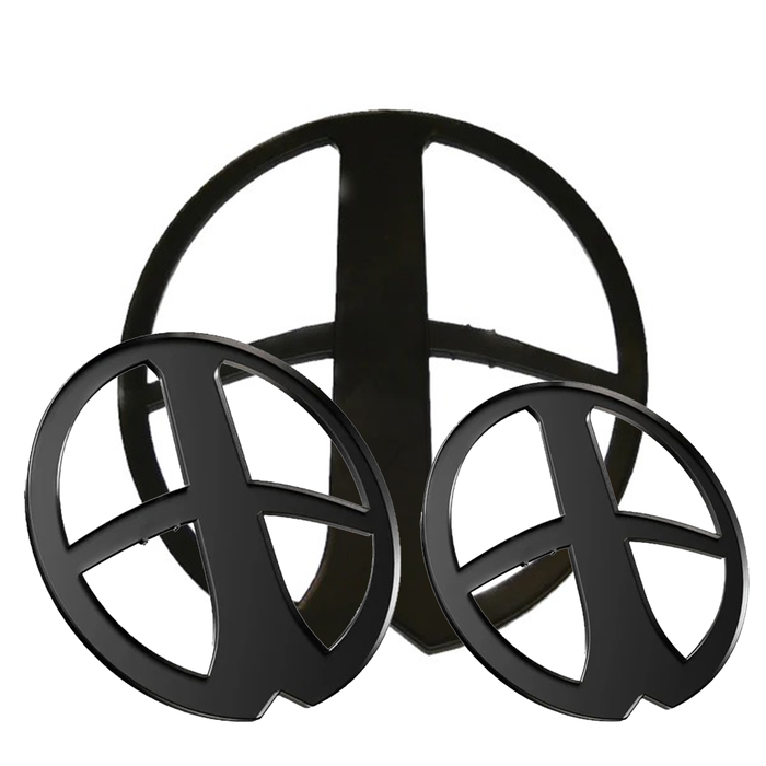 black metal detecting coil covers for XP Metal Detectors on white background