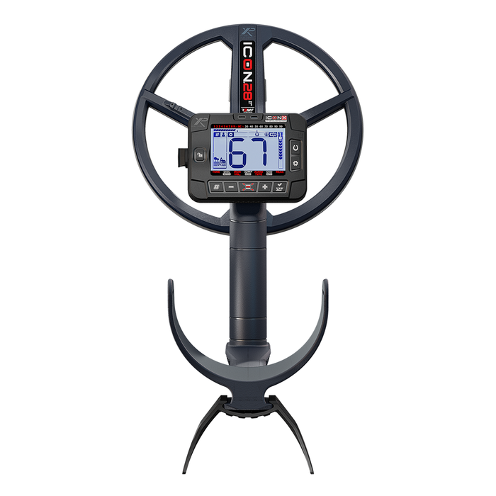 Metal detector with digital display on a white background