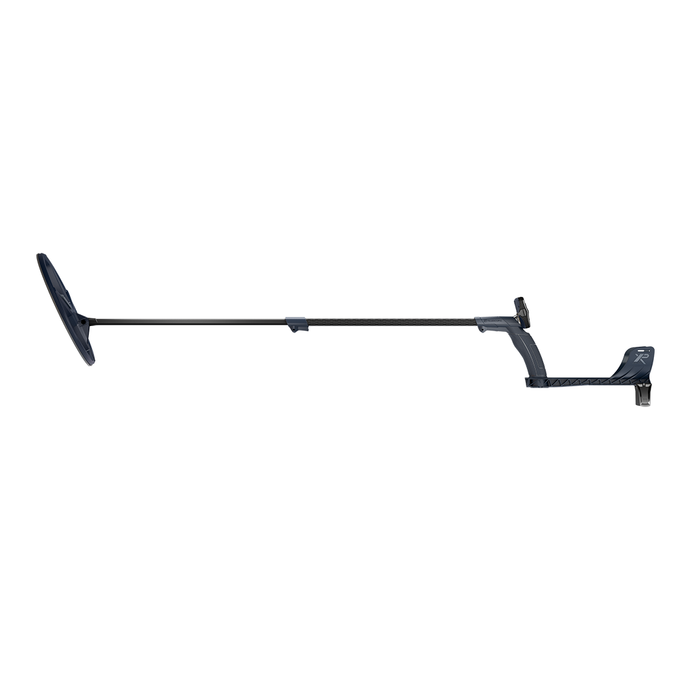 Black metal detector on a white background