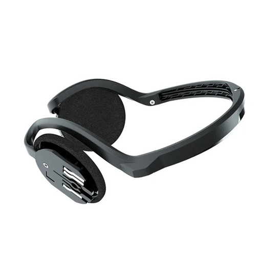Black wireless headphones on a white background