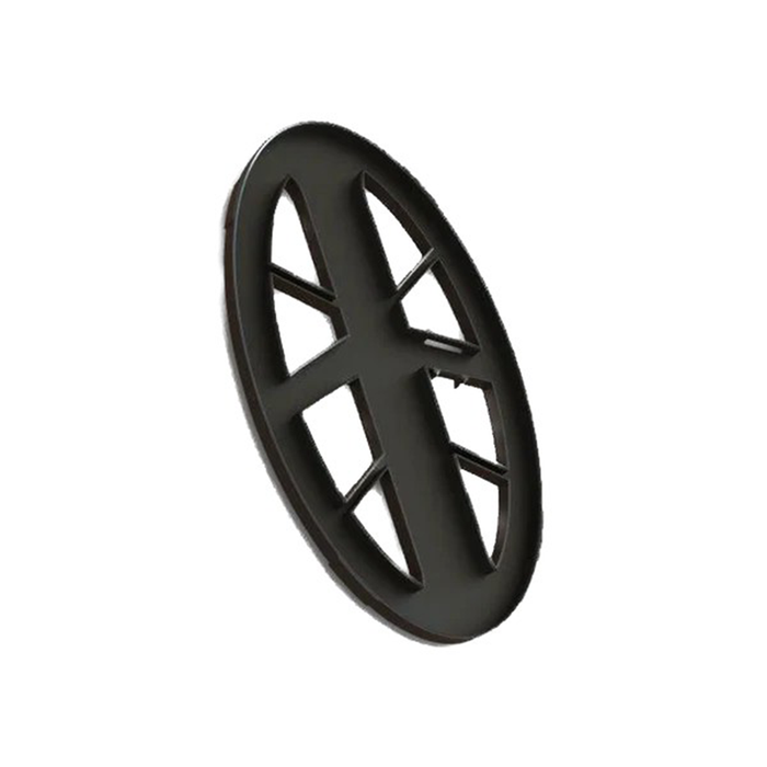 Black metal detector coil cover on a white background