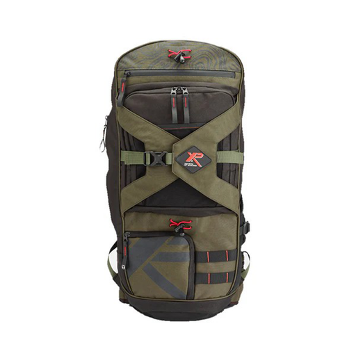 Green and black backpack with a brand logo on a white background