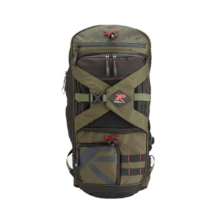 Green and black backpack with a brand logo on a white background