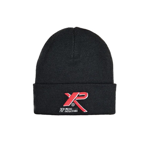 Black beanie with XP Metal Detectors logo on a white background