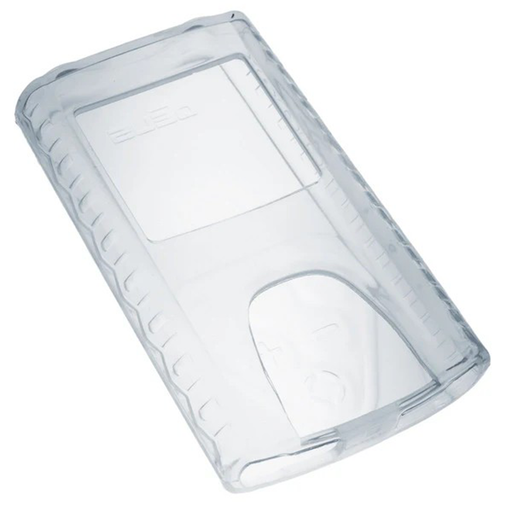 Clear plastic protective case on a white background