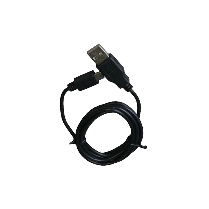 Black USB cable on a white background