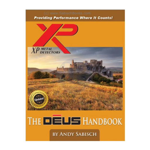 Book cover of 'The Deus Handbook' by Andy Sabisch with XP Metal Detectors logo