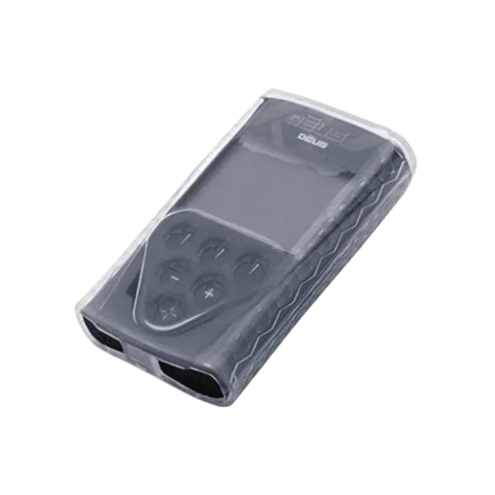 Transparent case with control buttons on a white background