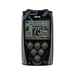 Black metal detector remote with digital display on a white background
